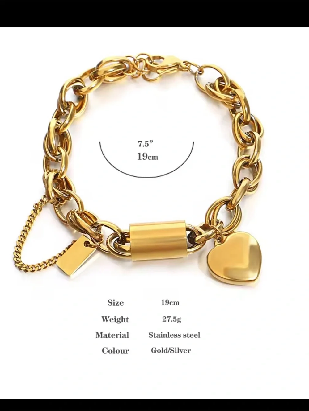 Gold Heart Padlock Chain Bracelet - Women Jewelry